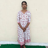 White with Maroon Printed Alaya Cut Kurti